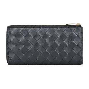 【BOTTEGA VENETA 寶緹嘉】BV BOTTEGA VENETA編織設計小羊皮/小牛皮6卡拉鍊長夾(黑)