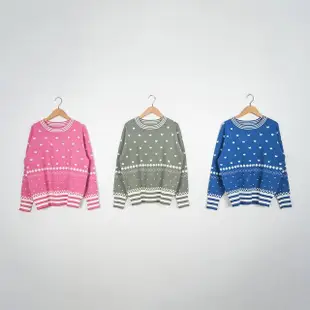 【MASTINA】紋刺繡長袖針織衫(藍 粉 綠/魅力商品)
