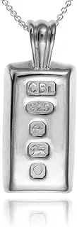 [Designer Inspirations Boutique] MENS Feature Hallmark Solid Ingot Pendant on 20" Inch Silver Chain Necklace for Men Boys - Engravable - 925 Sterling Silver - Choose From 2 Different Sizes