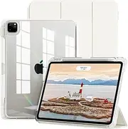 GKABXY New Case for iPad Pro 11 inch (4th/3rd/2nd Gen) 2022/2021/2020 with Pencil Holder, 2 in 1 Removable Cover with Sliding Drawer, Soft Sides and Clear Hard Back, Auto Sleep Wake- Beige