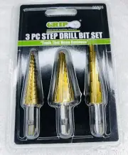 3pc GRIP QUICK CHANGE HEX SHANK TITANIUM STEP UNI DRILL BIT SET 3/16" - 3/4"