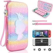 JYPS 10 in1 Tasche für Nintendo Switch OLED, Neue Regenbogen Harter Hülle Case, Tragbare Schutz Switch Tragetasche, Reisetasche Schutzhülle für Konsole & Zubehör für Mädchen Geschenk (Regenbogen)