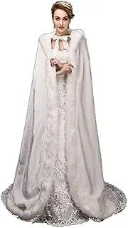 [homebed] White Women's Wedding Cloak Coat with Hoods Winter Long Jacket Bridal Wraps Warm Faux Fur Cape