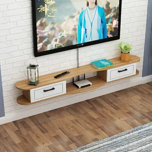壁掛式電視櫃 電視櫃現代簡約北歐壁掛式免打孔臥室電視機客廳背景牆簡易實木櫃『XY15652』
