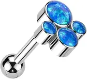 [Pierced Owl] 16GA ASTM F-136 Implant Grade Titanium Internally Threaded Synthetic Opal Cluster Barbell Stud