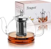 SHENDONG Glass Teapot with Infusers for Loose Tea,35oz/1000ML Glass Teapot Stovetop Safe Teapot with Stainless Steel Strainer Glass Kettle Stovetop for Cooking Camping Travel,8 Cups Capacity