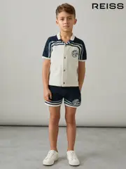 Reiss Navy/Airforce Blue/White Pete 3-9 yrs Chenille Airlines Embroidery Shorts (AP0324) | $75