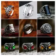 Mixed Theme Owl Men's Stainless Steel Ring Vintage Devil's Eye Titanium Rings AU