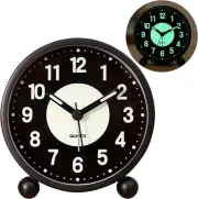 Alarm Clock Luminous 4 "Round Silent Analog Table Clock Non-Ticking, Battery Ope
