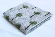 Indian Gold Palm Tree Hand Block Print Baby Quilt Cotton Filled Cotton Coverlet
