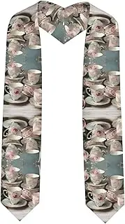 [SKKNT] Tea Cups With Roses Romantic Print Graduation Shawl Stole For Academic Commencements Honor Sash Congratulations Gift