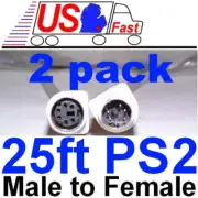 Lot2x 25ft PS2 6pin DIN Male~Female Extension Cable/Cord/Wire Mouse/Keyboard/KVM