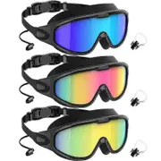 Goggles Swimming Adult Swim-Goggles: Wide View with UV400 Protection Anti Fog No Leak for Men and Women 3 Pack