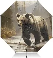 [PDZRMY] Bear Art UV Protection Travel Umbrella Compact for Rain and Sun - Auto Open and Close UPF 50+ Windproof Portable 46” Sun Umbrella for Women and Men