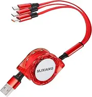 MJXIANG USB C Retractable Fast Charging Cable 1M, QC 3.0 (3A) USB Type C Sync Charger Cord with 3 USB C Ports, for iPhone 15, Samsung Galaxy S24 S23 S21 S10, Xiaomi, Huawei, Pixel, LG, Oneplus, PS5