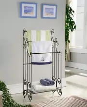 Brown Finish Metal Quilt Rack Blanket Stand 3 Tier Towel Storage Display Scroll
