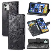 For iPhone 12 / 12 Pro Case, Butterflies Love Folio PU Leather Case, Card Slot, Wallet, Lanyard, Black