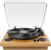 Record Player, Bluetooth Portable Vinyl Turntable Digital Encoder Built-in Stereo Loudspeaker and Belt Drive,Aux-In,RCA ,3 speed 33/45/78 RPM - Natural Wood