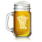 16oz Mason Jar Glass Mug w/ Handle Tribal Elephant