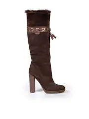 Brown Suede Fur Lined Tassels Accent Boots