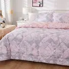 Brandeam Pink Grey Comforter Set Full Size Cotton Quilted Comforter Quilt Lig...