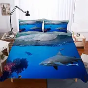 v1460 Bed Sheets Shark Ocean Print Kids 3 Duvet Cover Set Comforter Cover Pillowcase Bed Sheets IU1460