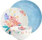 Floral Dinnerware Set For 4 Porcelain Dishes Plates Bowls Blue White 12 Piece