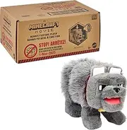 Mattel Minecraft Interactive Plush Toy with Sound & Moving Mouth, Dennis The Wolf Inspired by a Minecraft Movie