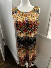 New Cynthia Rowley 14 X Large Multicolor Stretch Women's Dress Fit Flare Flowers