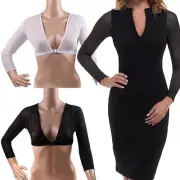 Women Mesh Sheer Crop Top Long Sleeve T-Shirt Tops See Through Blouse"
