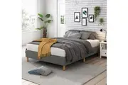 DREAMO Metal Mattress Foundation Platform Bed Frame with Dark Grey Cover King Size