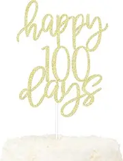 LOVENJOY Happy 100 Days Cake Topper Gold Glitter, Baby Boy Girl One Hundred Days Party Cake Decoration