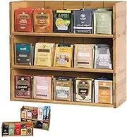 FORYUSE 3 Tier Bamboo Tea Bag Organiser Stackable with Adjustable Acrylic Divider, 15 Compartments, Vertical Natural Wood Teabag Container Storage Box Holder Station for Home, Office, Café