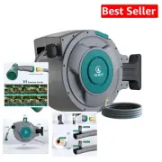 Compact 130 ft Retractable Hose Reel with 10 Water Patterns and Lock Mechanism