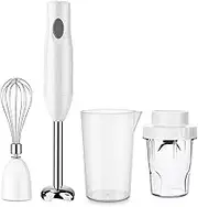 Immersion Hand Bl 4-in-1 Stick Bl with 600ml Mixing Beaker, Food Grinder, Egg Whisk, Smoothies, Sauces and Soups - White（EU Plug）