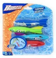 Banzai Swimming Pool Diving Toys Torpedo Beasts Sharks, 4 in a Pack, Ages 3+