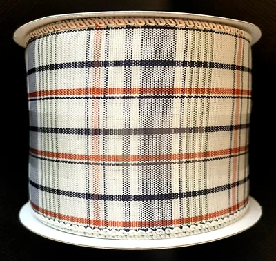 Spring Plaid 2.5" by 5 yds Wired Ribbon Summer Neutral Subtle Tones Double-sided