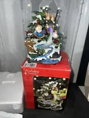 fiber optic Color Changing Xmas Tree with music snowmen and squirrels 7" Vtg