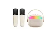 Mini Karaoke Machine for s and Adults, Bluetooth Speaker with 2 Wireless Microphones and LED Light, Suitable for Girls Boys Ages 4-12+(White)