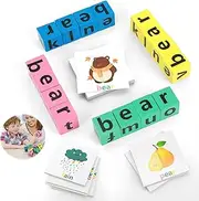 Wooden Blocks Spelling Game, Word Race Cube Game, Alphabet Matching Multiplayer, Stimulates The Brain's Imagination and Creativity, Flash Cards for Kids Suitable for Classroom, Parties