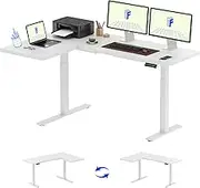 FLEXISPOT Corner Desk Dual Motor L Shaped Computer Electric Standing Sit Stand Up Desk Height Adjustable Home Office Table with Splice Board, 180x120cm White