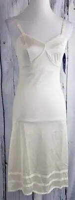 VTG Nancy King Lingerie Dress Full Slip Lace Nylon Adjustable 2186 Ivory Size 32