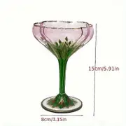 Austrian Medieval Champagne Cup, Crystal Glass Red Wine Cup, Pink Hand-painted Ice Cream Bowl, Vintage Flower Goblet Austrian Champagne Glass