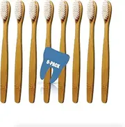 Clean Teeth. Clean Conscience. Bamboo Toothbrush - BPA Free. Organic. Eco-Friendly. Natural. Compostable. Vegan. 100% Biodegradable. (Hard Bristle: White, 8 Brushes)