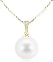 [Angara] Solitaire Freshwater Cultured Pearl Pendant Necklace with Diamonds in Sterling Silver/14ct Solid Gold for Women | June Birthstone Jewellery for Her