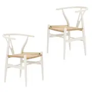 Set of 2 - Hans Wegner Replica Wishbone Cord Dining Chair - White