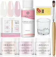 Saviland Acrylic Nail Kit - Acrylic Powder and Acrylic Liquid with Acrylic Nail Brush Set, 3 Colors Pink Nudes Clear Nail Acrylic Powder Set for Acrylic Nails Extension