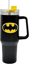 Batman 40oz / 1200 ML Black Tumbler with Straw & Lid | Leak & Spill Proof Travel Mug | Stainless Steel Vacuum Insulated Water Bottle with Handle Keeps Cold for 17Hrs or Hot for 5Hrs