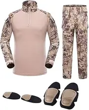 [SUNNY] Outdoor Sports Airsoft Gear Jungle Hunting Clothes Woodland Shooting Shirt Pants Set Battle Dress Uniform BDU Set Tactical Combat Camouflage Clothing with Kneepad Elbow Pads - Nomad - XXXL