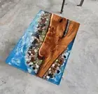 Blue Epoxy Walnut Dining & Coffee Table, Live Edge Epoxy Resin Table Furniture